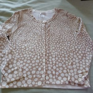 Studio Works Women's Tan and White Circles Knit Cardigan w one button co…